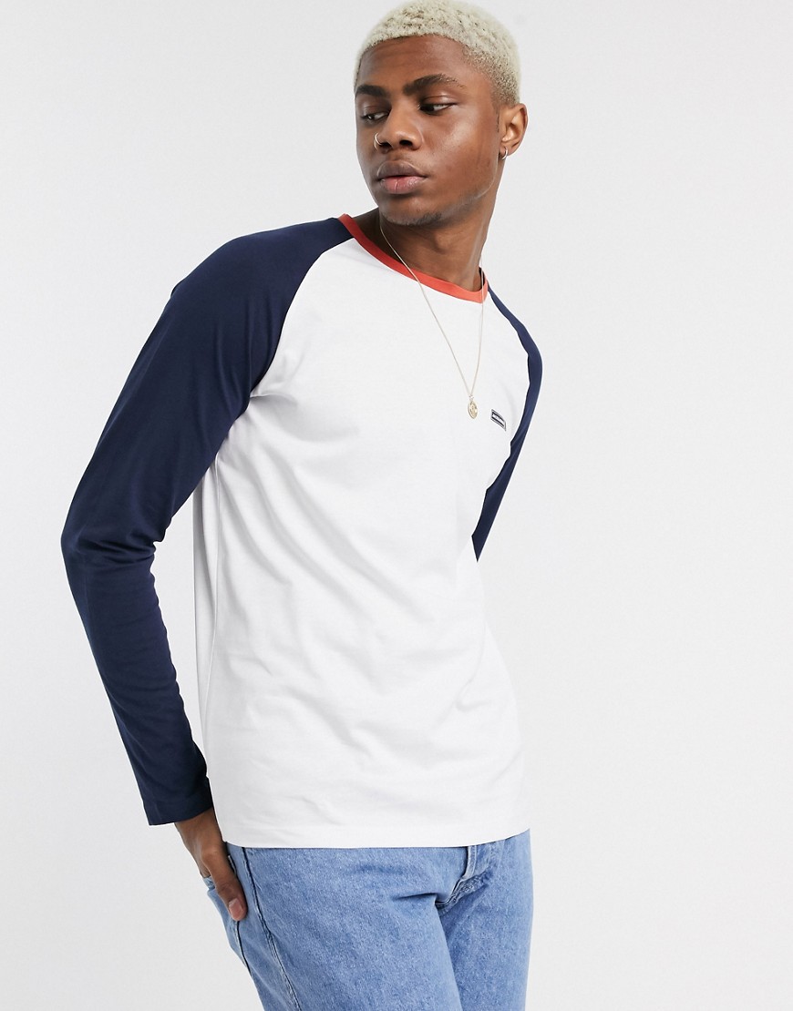 Jack & Jones Originals - T-shirt con logo scritta e maniche lunghe raglan bianca-Bianco