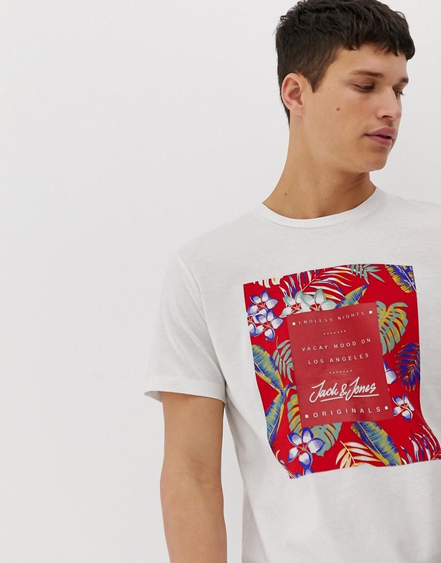 Jack & Jones Originals - T-shirt con stampa grafica a fiori-Bianco