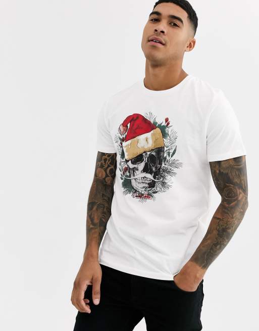 Jack Jones Originals T shirt de No l imprim t te de mort Blanc