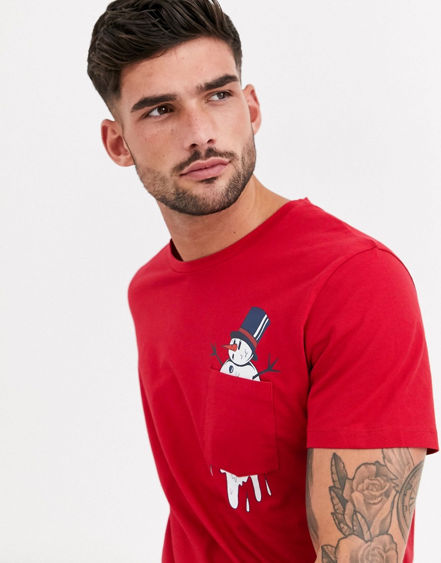 Jack & Jones – Originals – T-shirt i juldesign med snögubbe-Röd