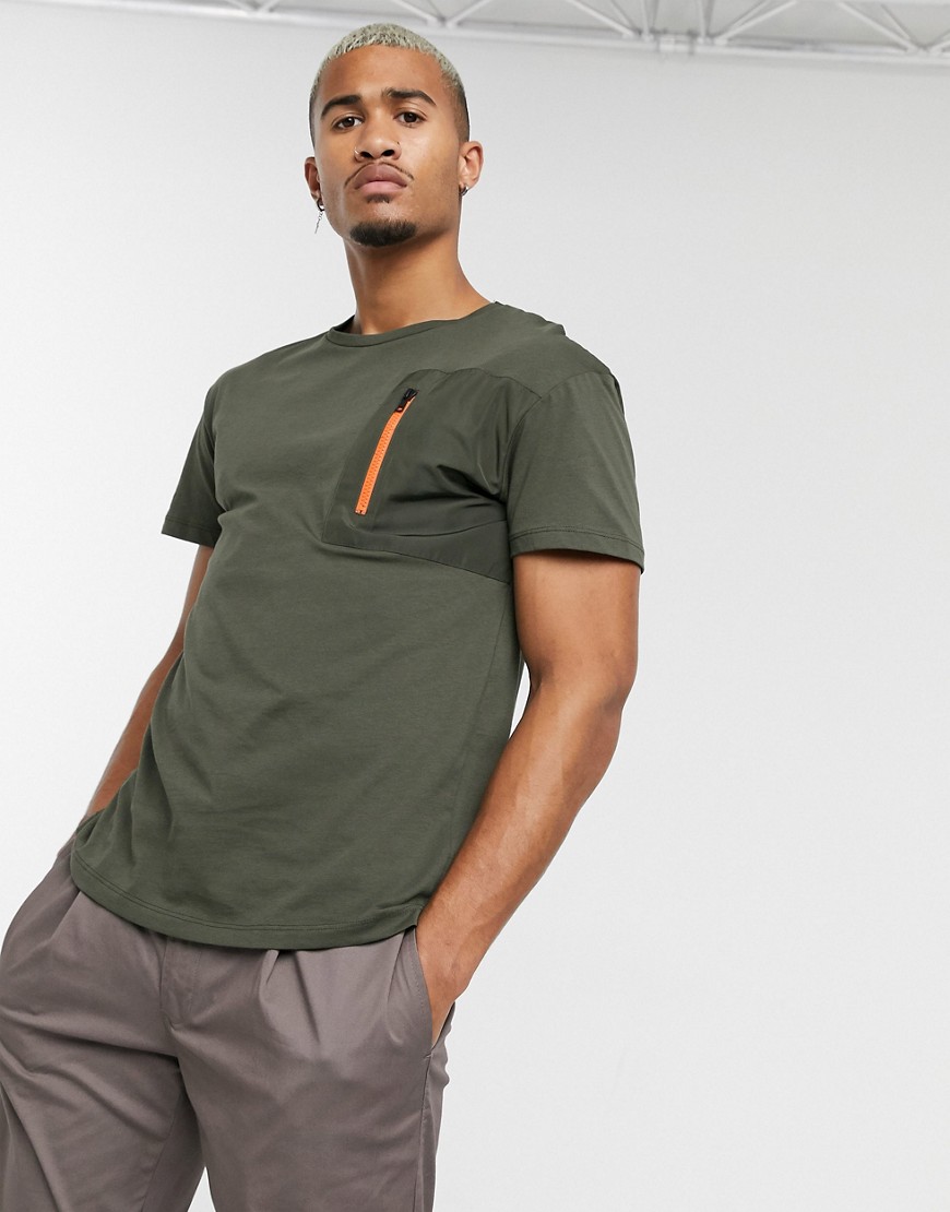 Jack & Jones Originals - T-shirt kaki con tasca con zip-Verde