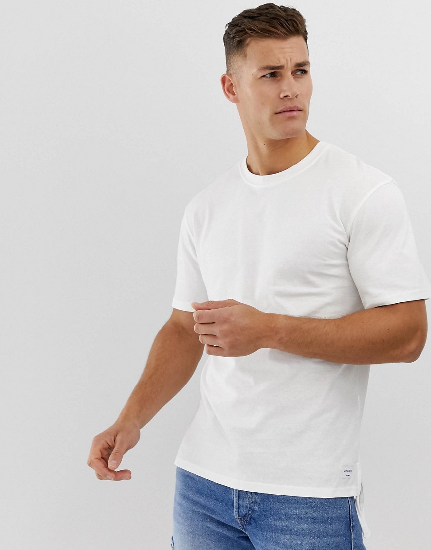 Jack & Jones Originals - T-shirt lunga con spacchetti sul fondo-Bianco