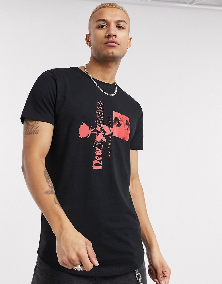 Jack & Jones Originals - T-shirt lunga con stampa new generation nera-Nero