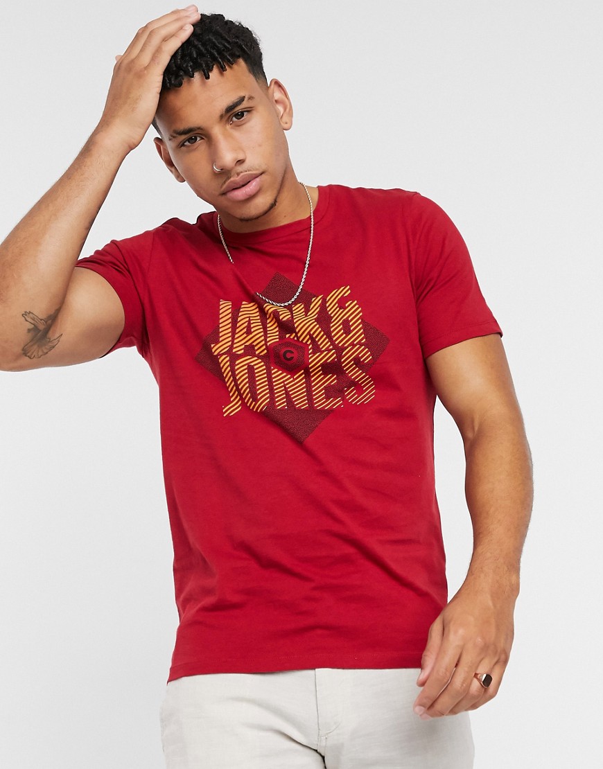 Jack & Jones – Originals – T-shirt med geomönster och logga-Röd