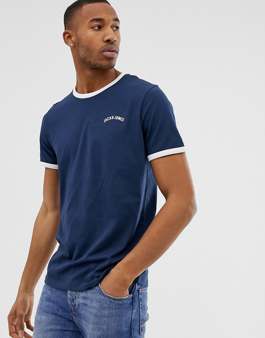 Jack & Jones – Originals – T-shirt med kontrasterande kantband-Marinblå