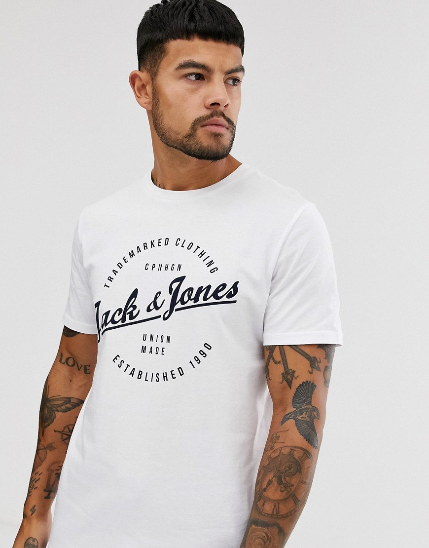 Jack & Jones – Originals – T-shirt med rund logga-Vit