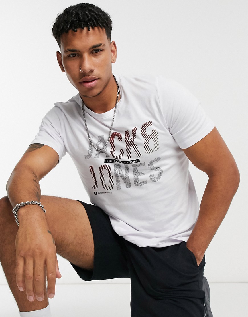 Jack & Jones – Originals – T-shirt med stor logga på bröstet-Vit
