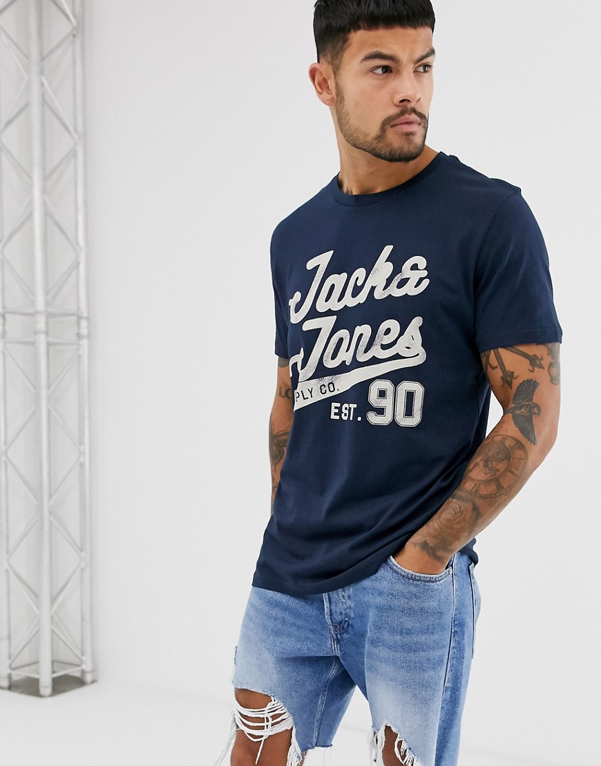 Jack & Jones – Originals – T-shirt med stor logga-Marinblå