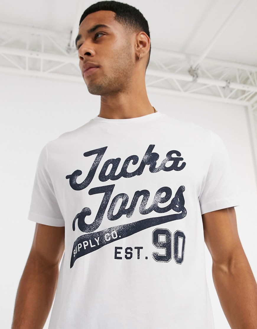 Jack & Jones – Originals – T-shirt med stor logga-Vit
