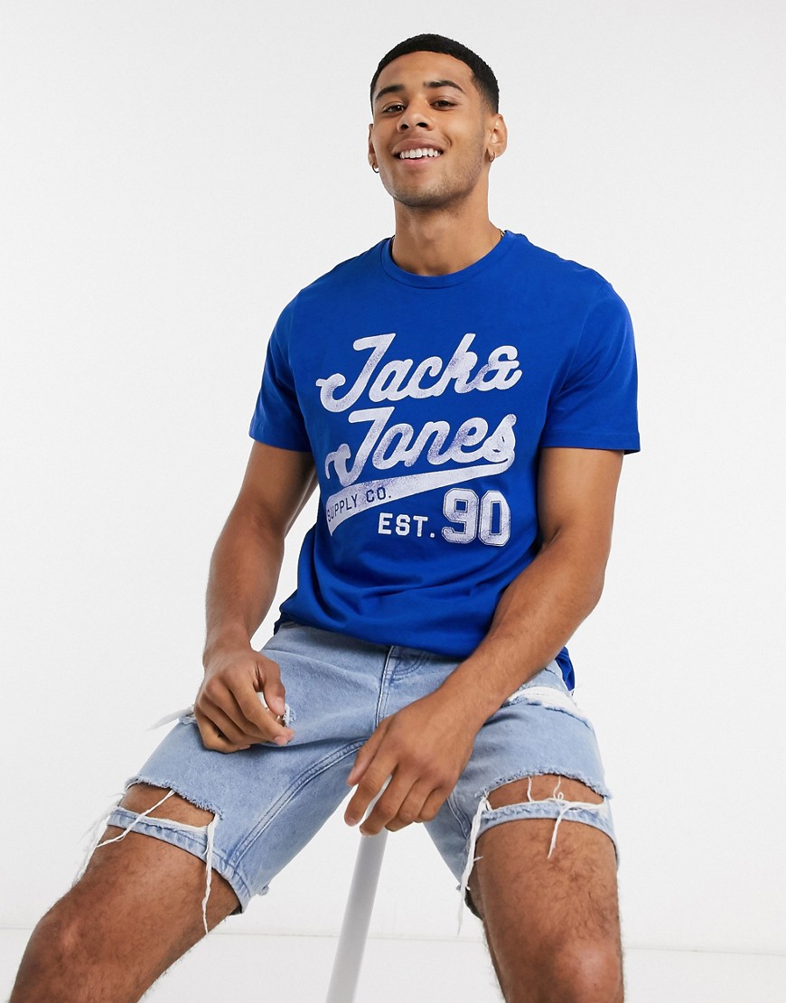 Jack & Jones – Originals – T-shirt med stor logga-Blå