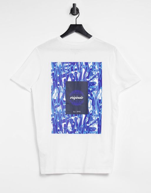 Jack & Jones - Originals - T-shirt met graffitiprint op de achterkant in wit