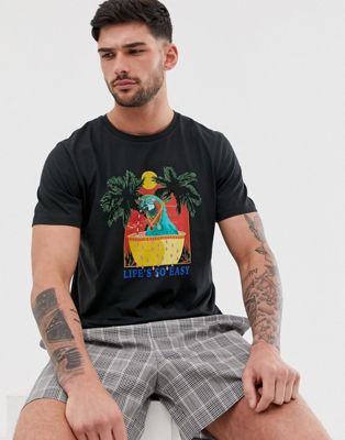 Jack & Jones - Originals - T-shirt met grappige papagaaienprint-Zwart