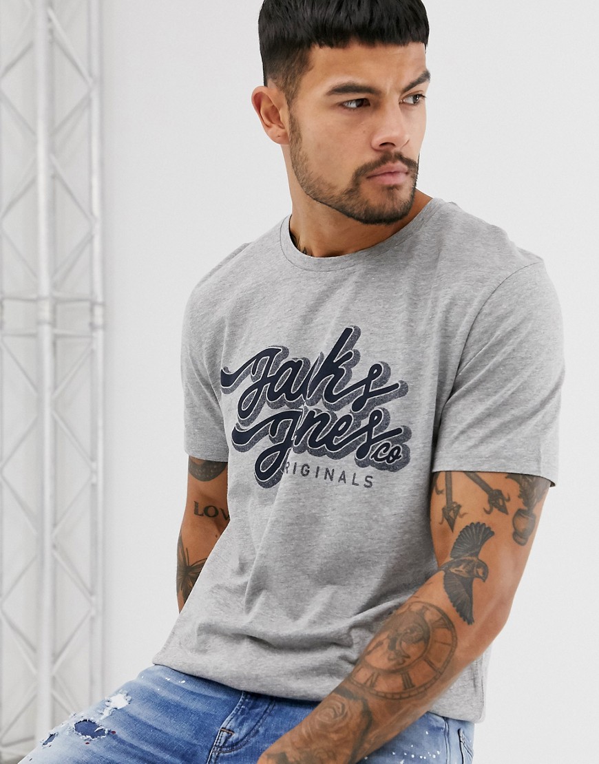 Jack & Jones Originals - T-shirt met grote tekst en logo-Grijs