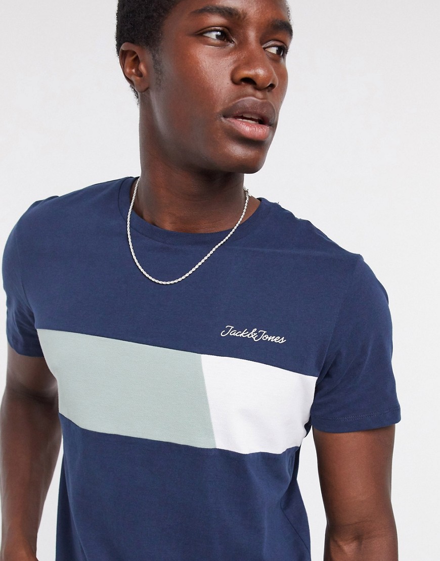 Jack & Jones Originals - T-shirt met inzetstuk in marineblauw en grijs