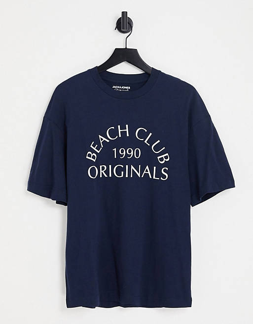 Jack & Jones - Originals - T-shirt met print op de voorkant in marineblauw 