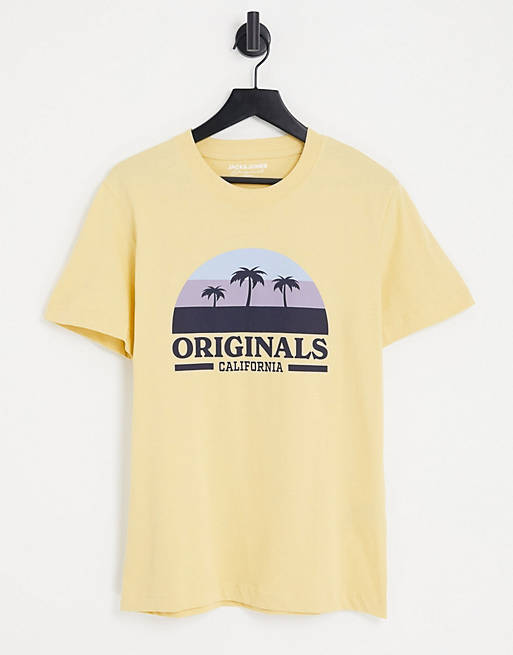 Jack & Jones - Originals - T-shirt met retro-print op de voorkant in geel 