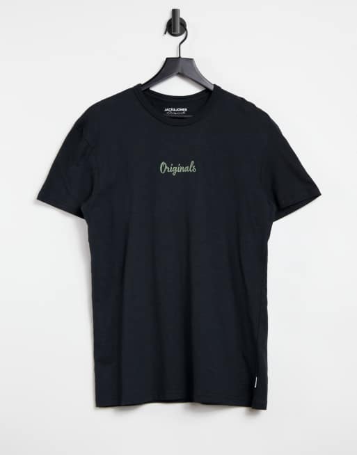 Jack & Jones Originals - T-shirt nera con logo fluo