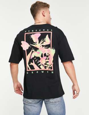 Jack & Jones Originals oversize t-shirt with butterfly back print in black - ASOS Price Checker