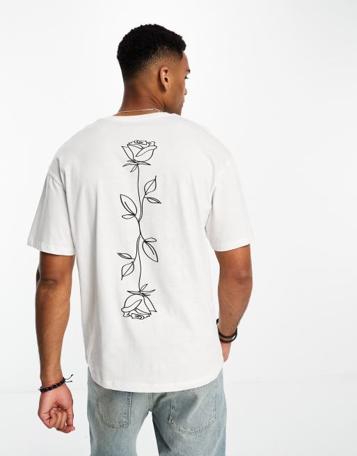 Jack & Jones Originals - T-shirt oversize à imprimé rose au dos - Blanc