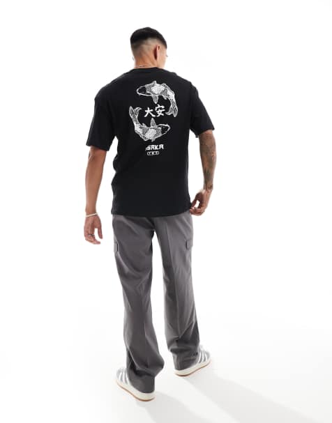 Jack & Jones Originals - T-shirt oversize avec imprimé carpes koï au dos - Noir - view 1