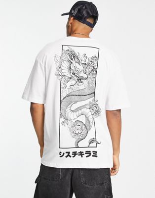 Jack & Jones Originals - T-shirt oversize avec imprimé dragon au dos - Blanc | ASOS