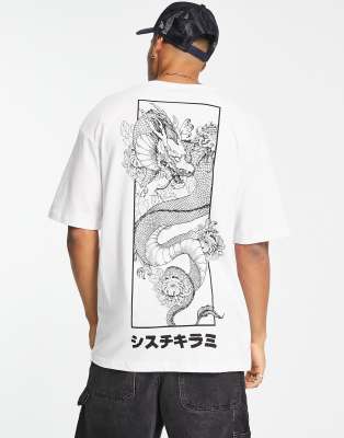 Jack & Jones Originals - T-shirt oversize avec imprimé dragon au dos - Blanc | ASOS