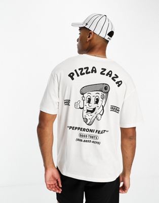 Jack & Jones Originals oversized t-shirt with pizza back print in white - ASOS Price Checker