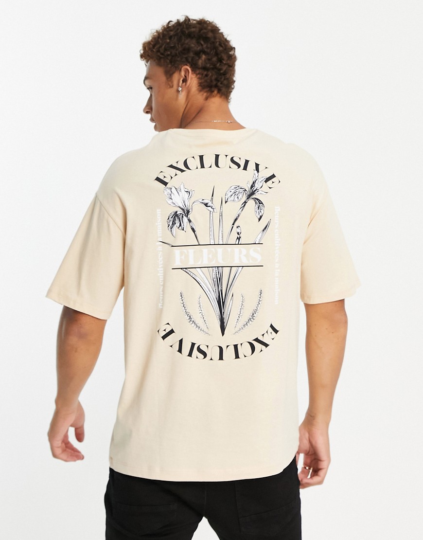 T-shirt oversize beige con stampa di fiori-Neutro - Jack&Jones T-shirt donna  - immagine2