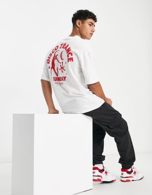 Jack & Jones Originals - T-shirt oversize bianca con stampa "disco" sul retro, 4 di 4