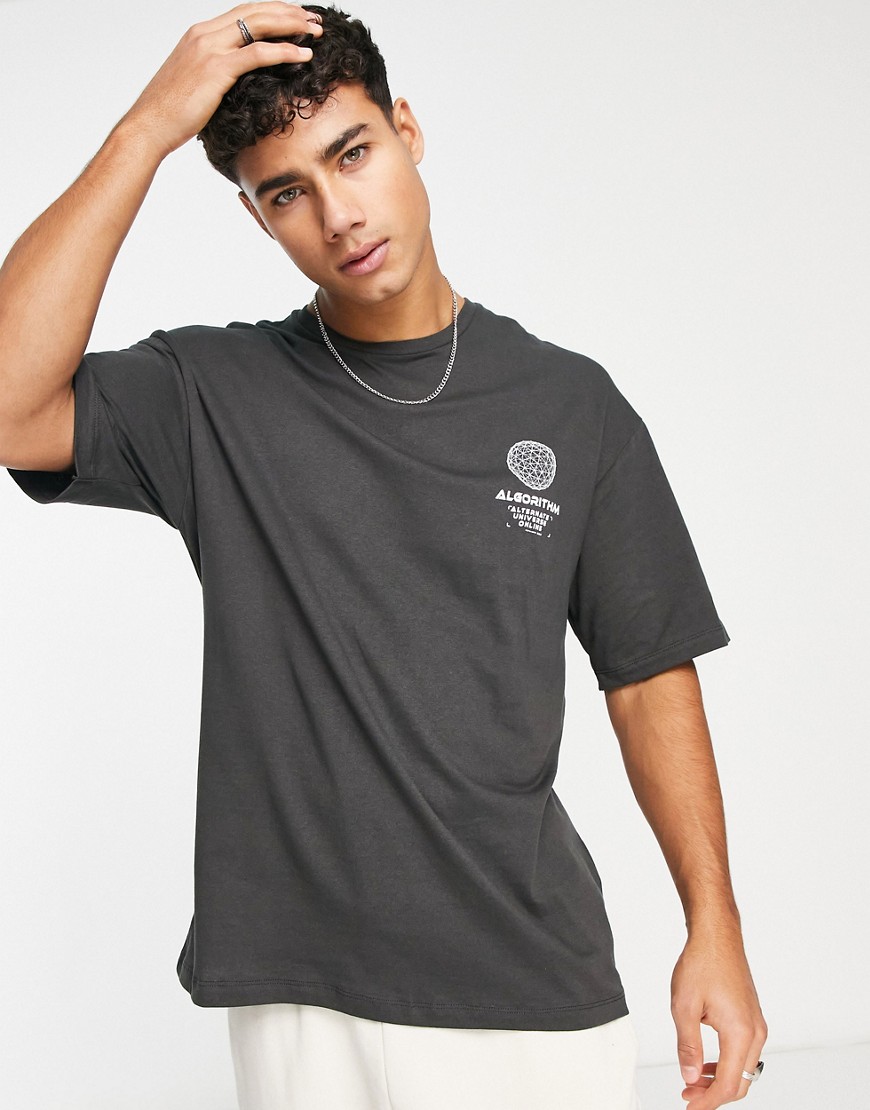 T-shirt oversize grigio scuro con stampaAlgorithmsul retro - Jack&Jones T-shirt donna  - immagine1