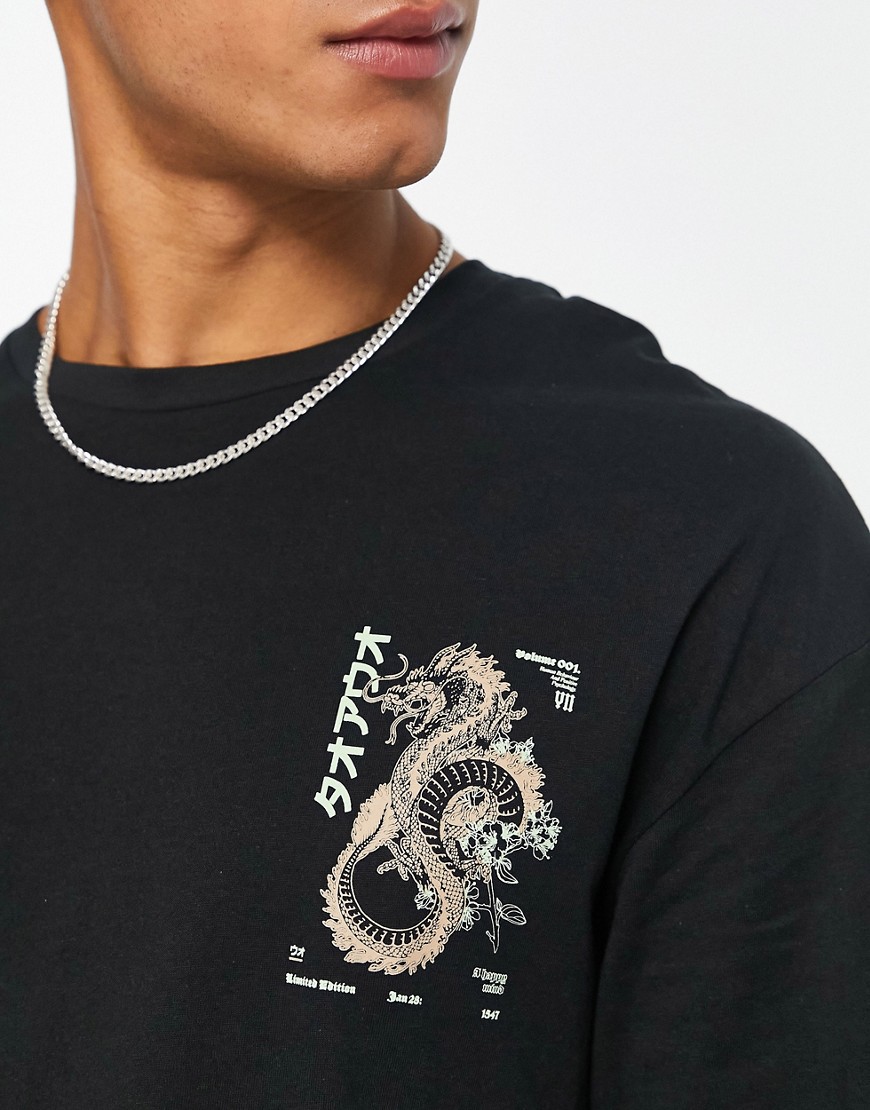 T-shirt oversize nera con stampa di dragone sul retro-Nero - Jack&Jones T-shirt donna  - immagine2