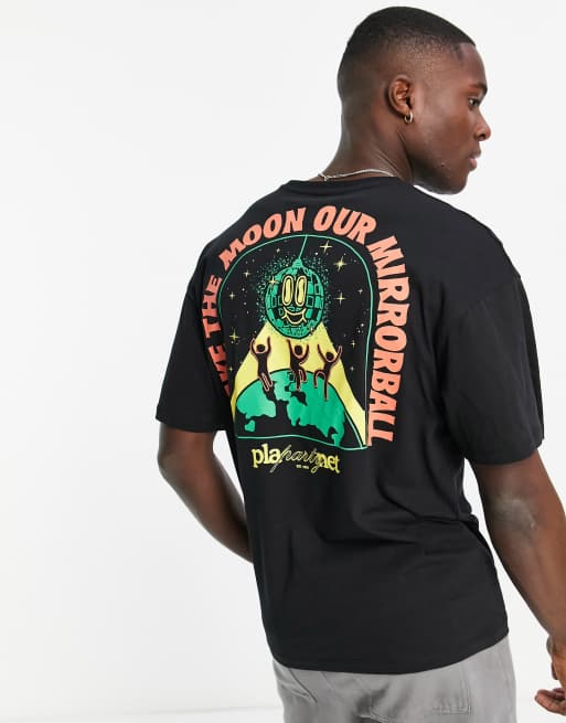 Jack & Jones Originals - T-shirt oversize nera con stampa di montagna sul retro