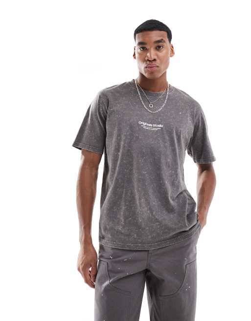 Jack & Jones – Originals – T-shirt oversize w spranym szarym kolorze z logo na piersi