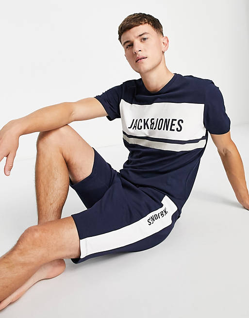  Jack & Jones Originals t-shirt & short set with chest logo in navy 
