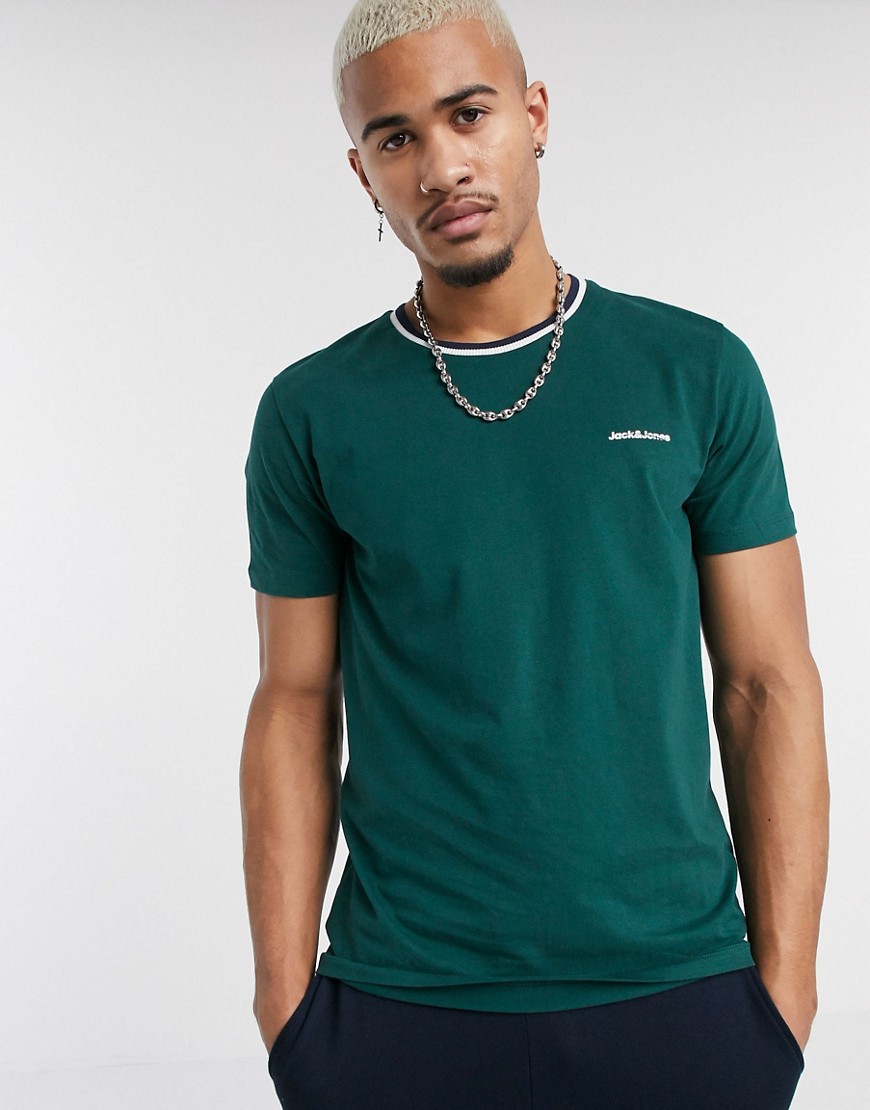 Jack & Jones Originals - T-shirt verde con bordi a contrasto e logo