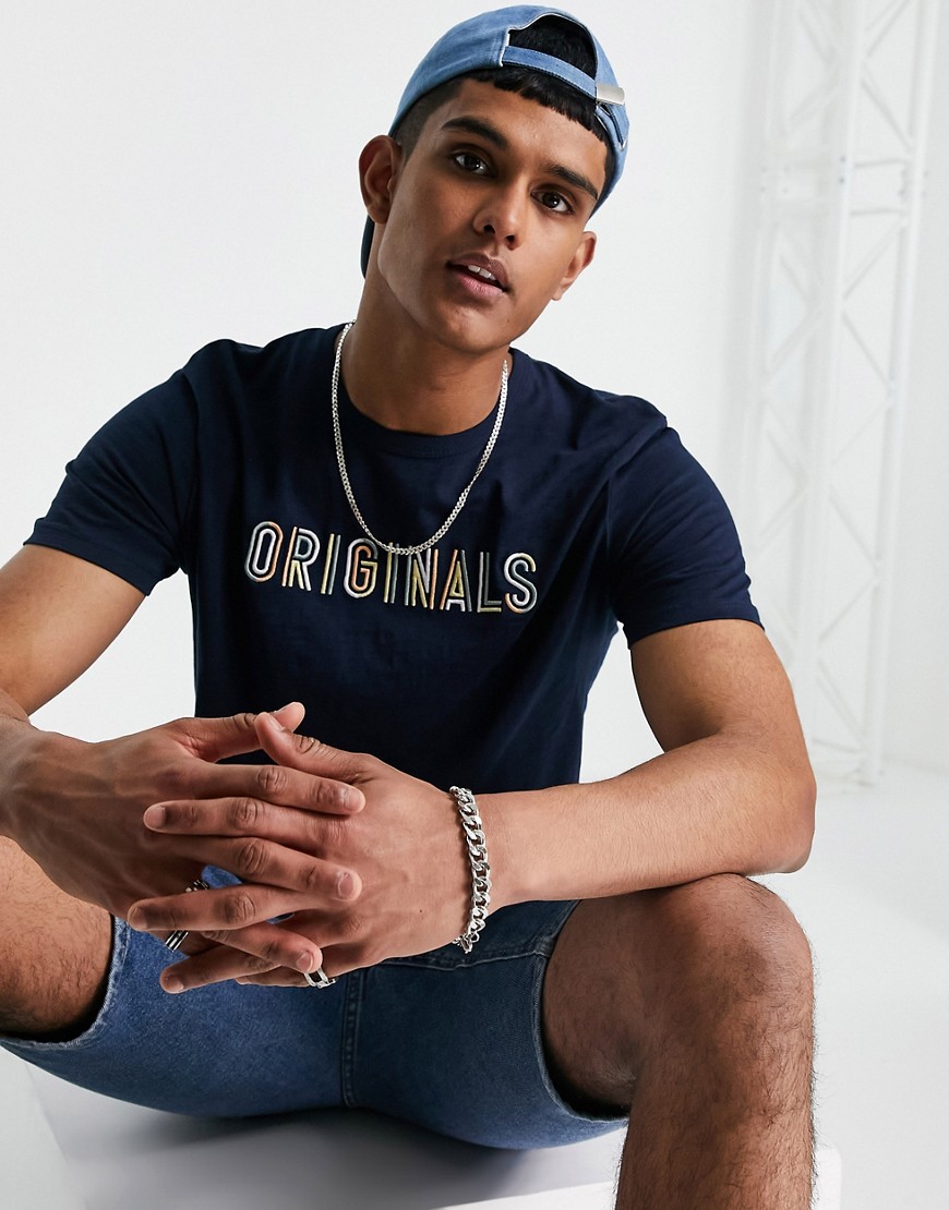 Jack & Jones Originals t-shirt with embroidered chest logo in navy