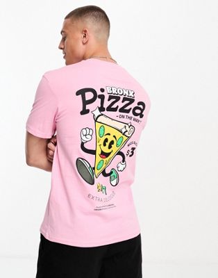 Jack & Jones Originals t-shirt with pizza back print in pink - ASOS Price Checker