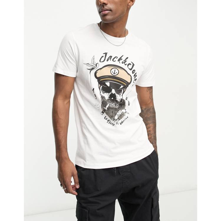 Jack Jones Originals t shirt with skull print in white ASOS