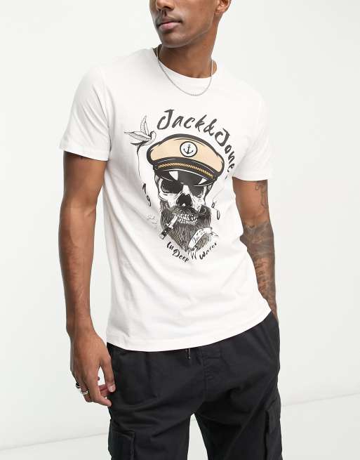 Jack Jones Originals t shirt with skull print in white ASOS