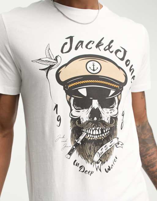 Jack Jones Originals t shirt with skull print in white