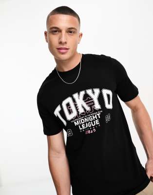 Jack & Jones Originals t-shirt with Tokyo back print in black | ASOS