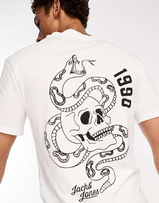 Jack & Jones - Originals - T-shirts met doodshoofdprint op de achterkant in wit 