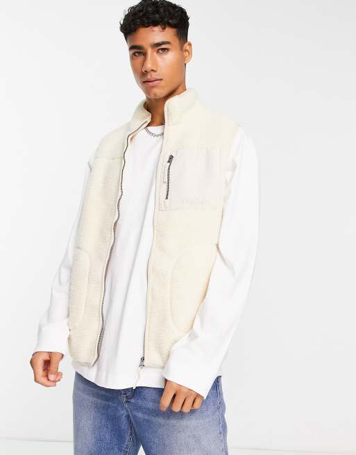 ASOS DESIGN teddy borg half zip fleece with contrast detail in oatmeal