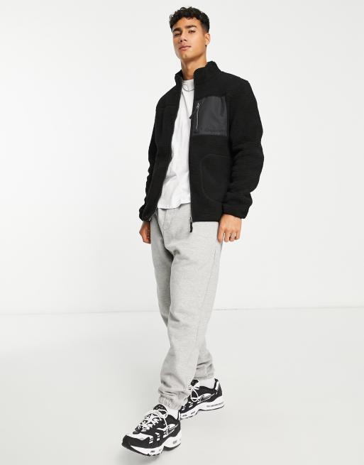 Jack & Jones Originals teddy borg zip through jacket in black , 3 of 4