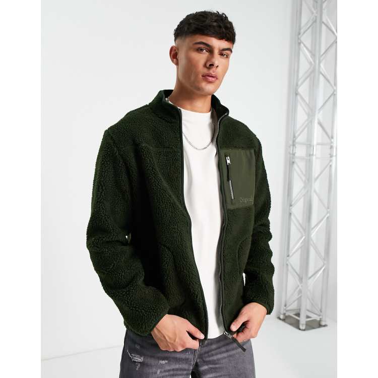 Jack & Jones Originals teddy borg zip through jacket in khaki | ASOS