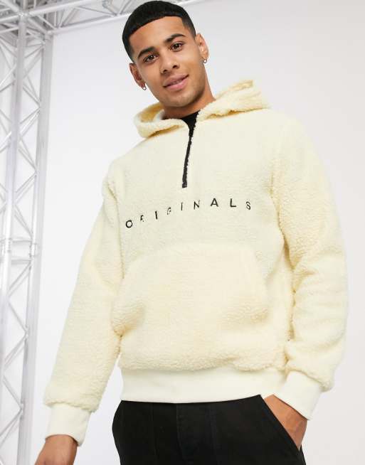 Jack Jones Originals teddy hoodie in white