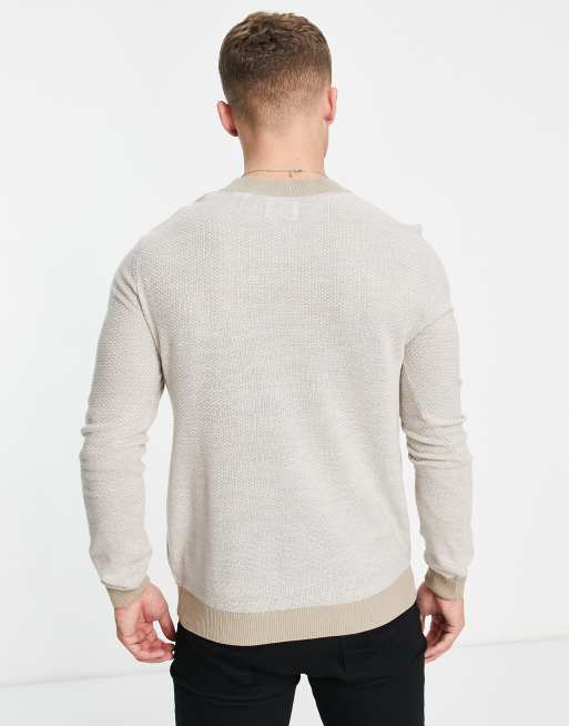 Jack & Jones Originals textured crew neck jumper in beige , 2 of 4