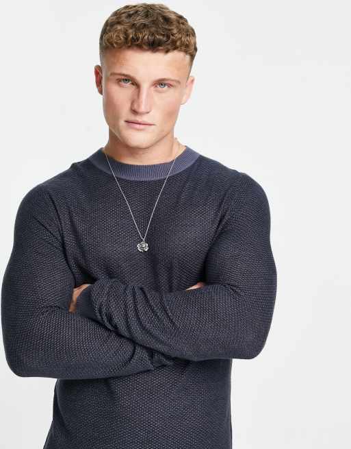 Jack Jones Originals textured crew neck jumper in blue navy ASOS