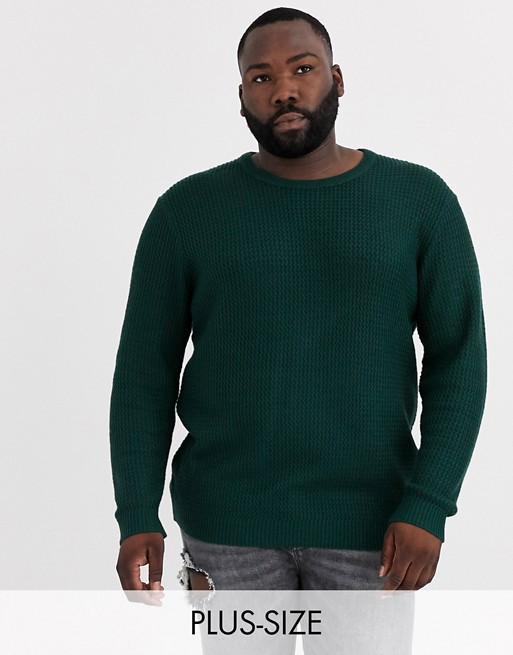 Jack & Jones Originals textured crew neck knitted jumper in green