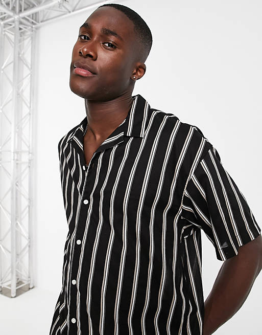 Men Jack & Jones Originals vertical stripe shirt in black 
